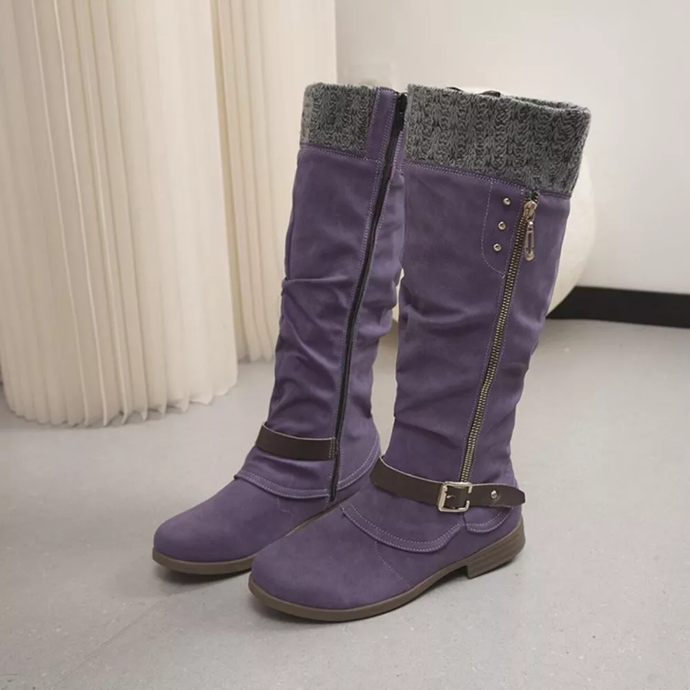 Knee High Slouch Boots with Knit Cuff, image 14
