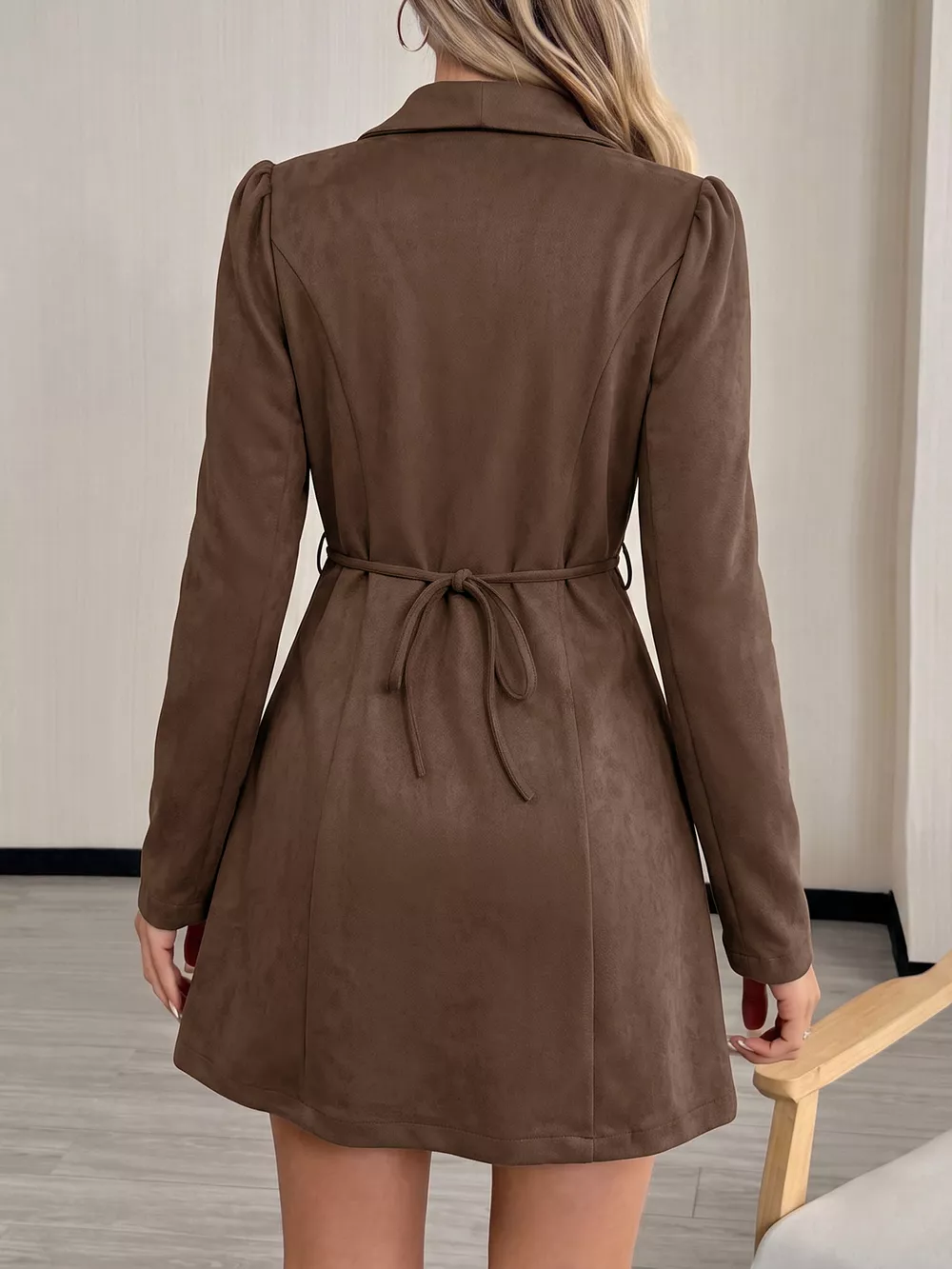 Button-Front Long Sleeve Blazer Dress, image 4