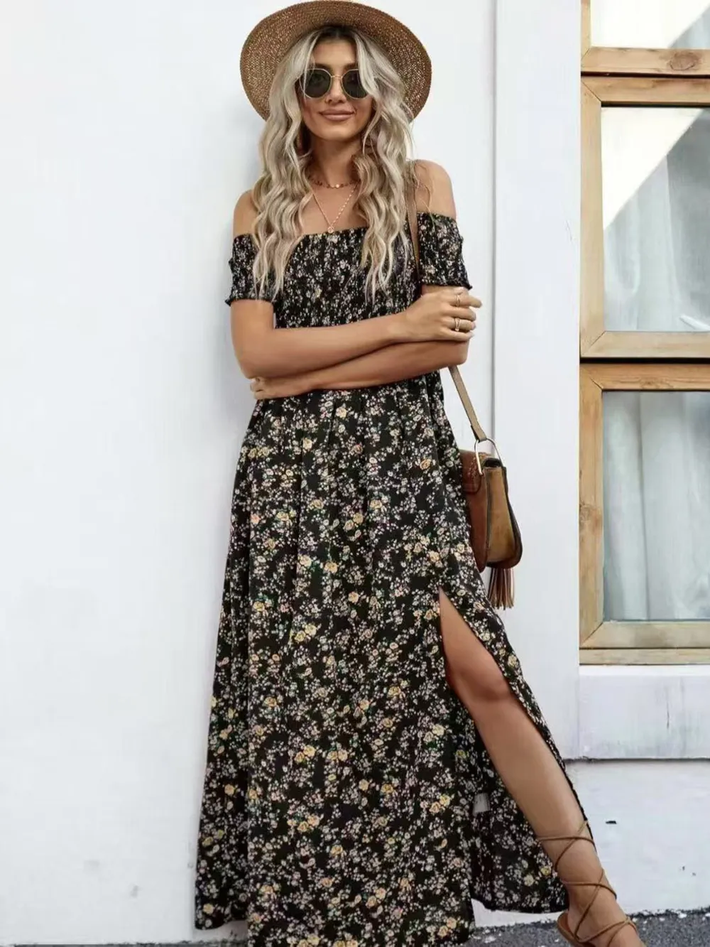 Full Size Slit Off-Shoulder Floral Midi Dress Plus Size, image 26