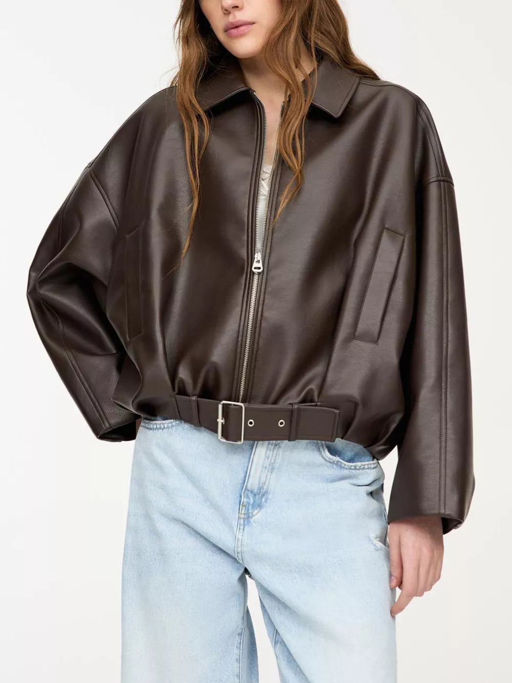 Faux Leather Zip Up Jacket, image 8