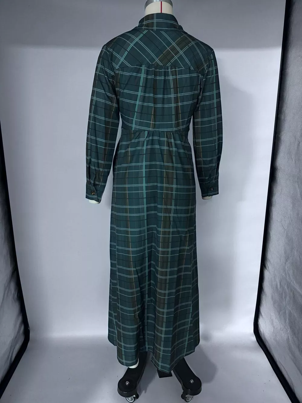 Vintage Plaid Button-Down Maxi Shirt Dress, image 5