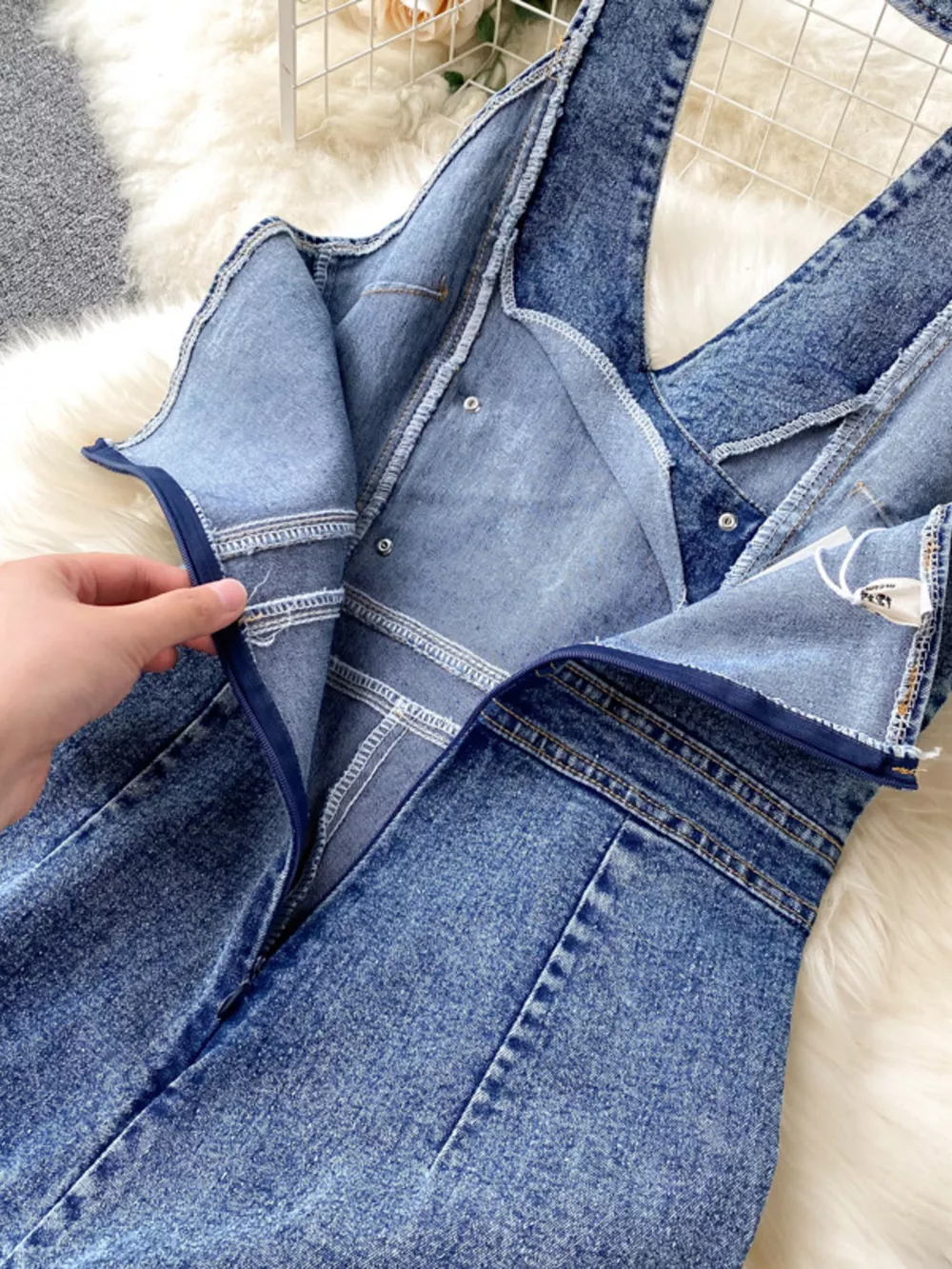 Halter Neck Wide Leg Denim Jumpsuit, image 12