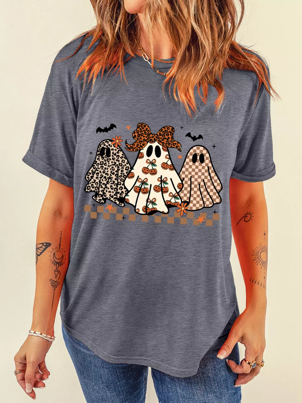 Halloween Ghost Round Neck Casual Tee, image 5