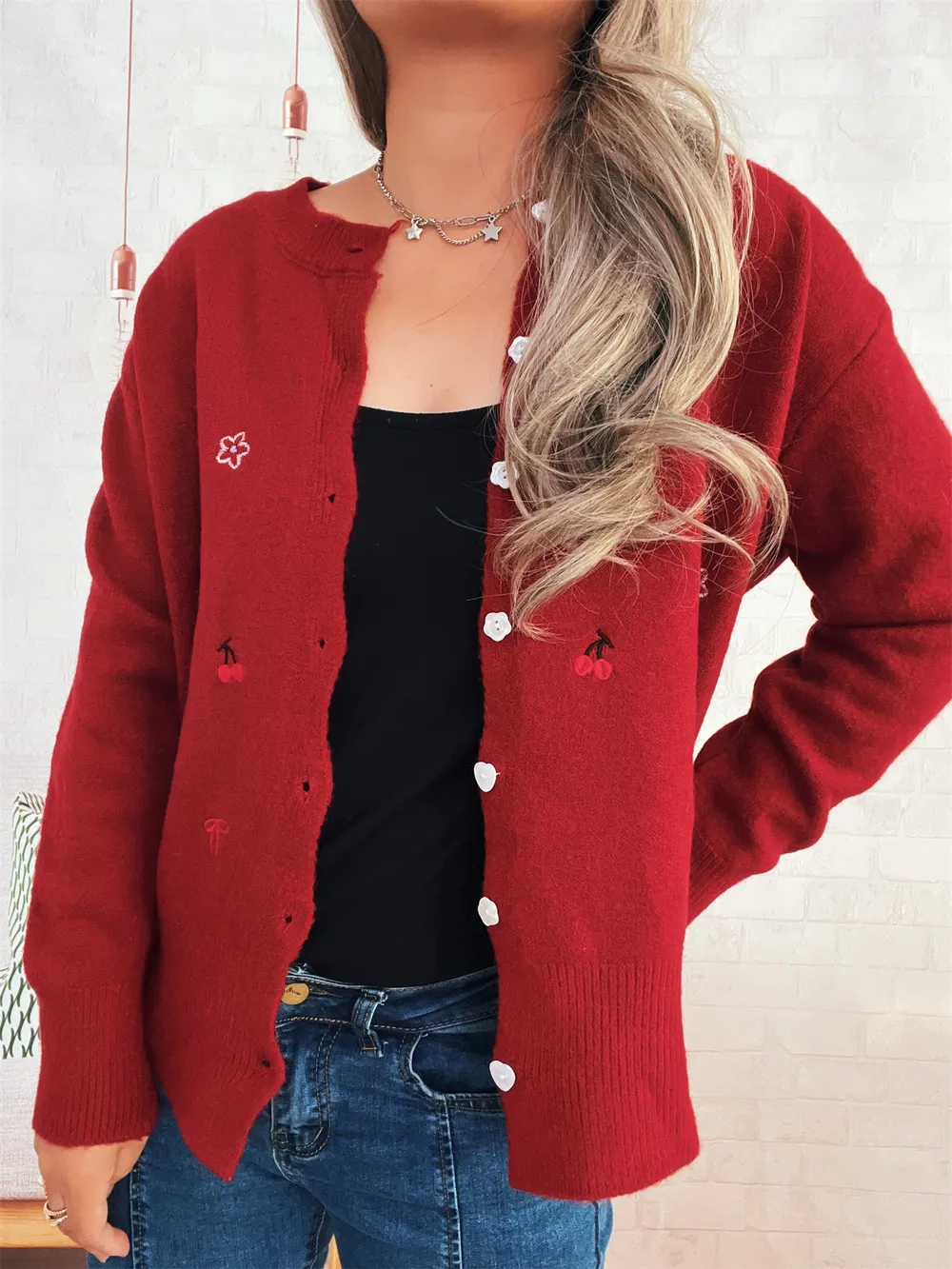 Ribbed Button-Front Knit Cardigan, image 5