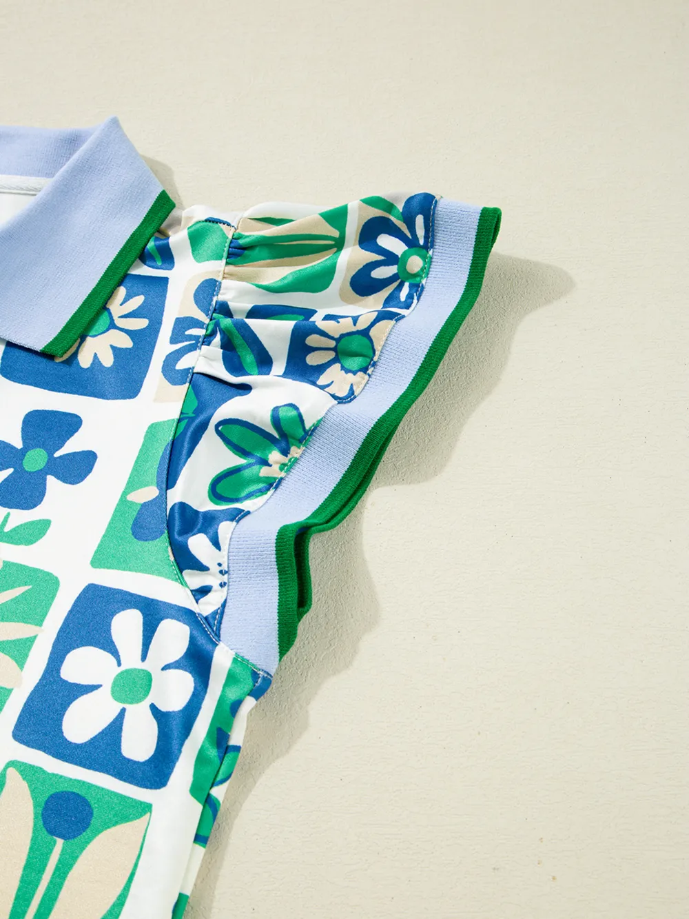 Floral Print Collared Blouse with Flutter Sleeves, image 7