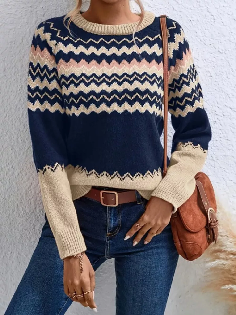 Geometric Pattern Knitted Sweater