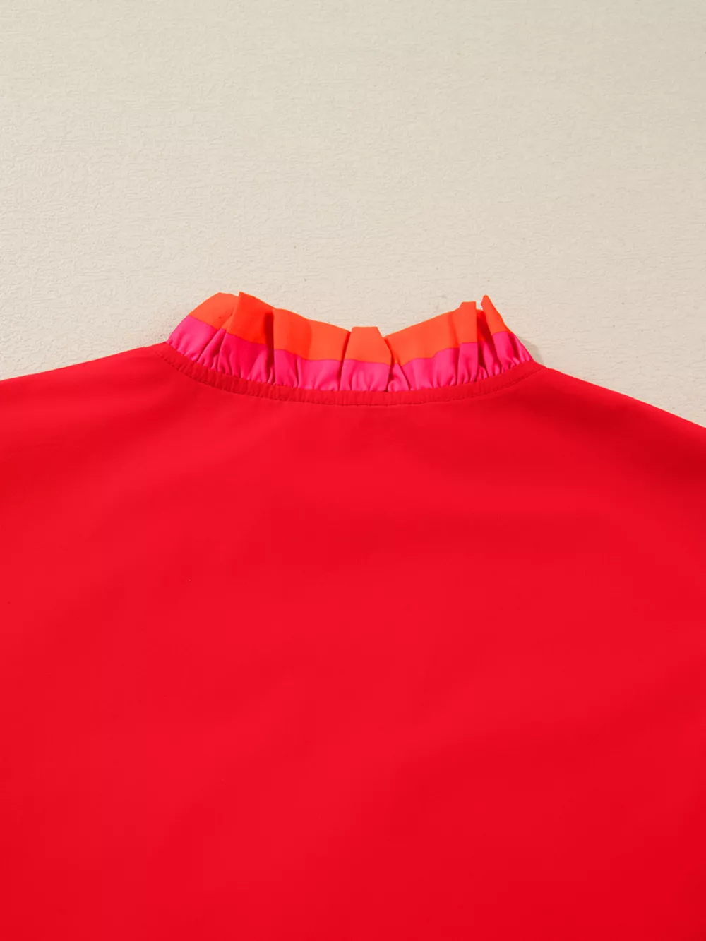 Striped Trim Ruffle Split Neck Long Sleeve Blouse, image 7