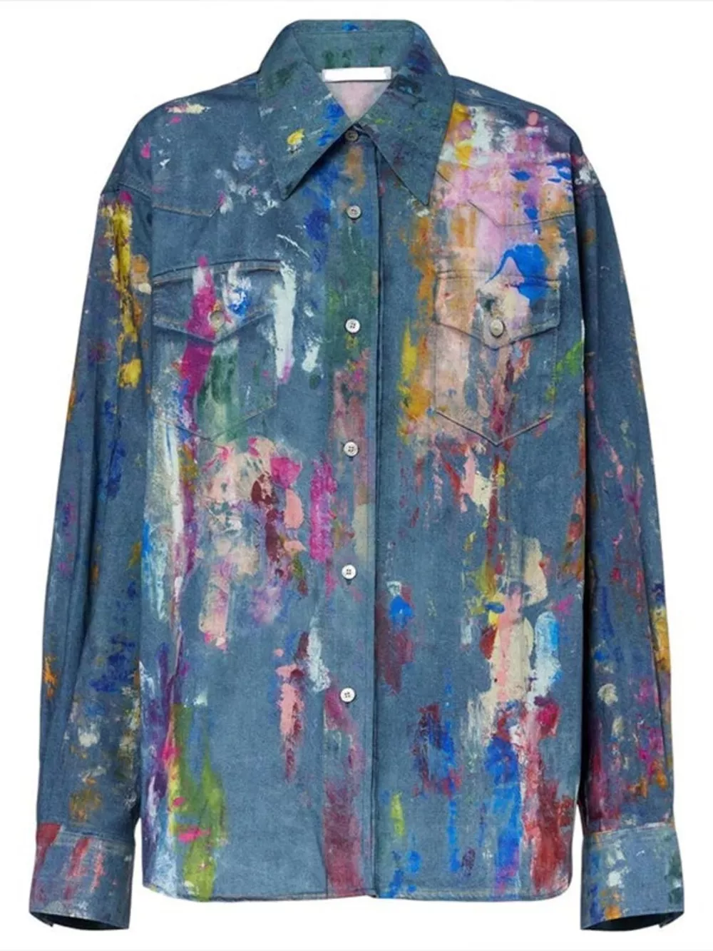 Artistic Painted Long Sleeve Denim Shirt, image 2