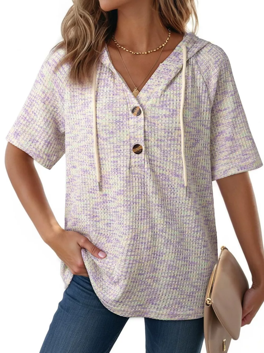 Drawstring Short Sleeve Hooded Top, image 26