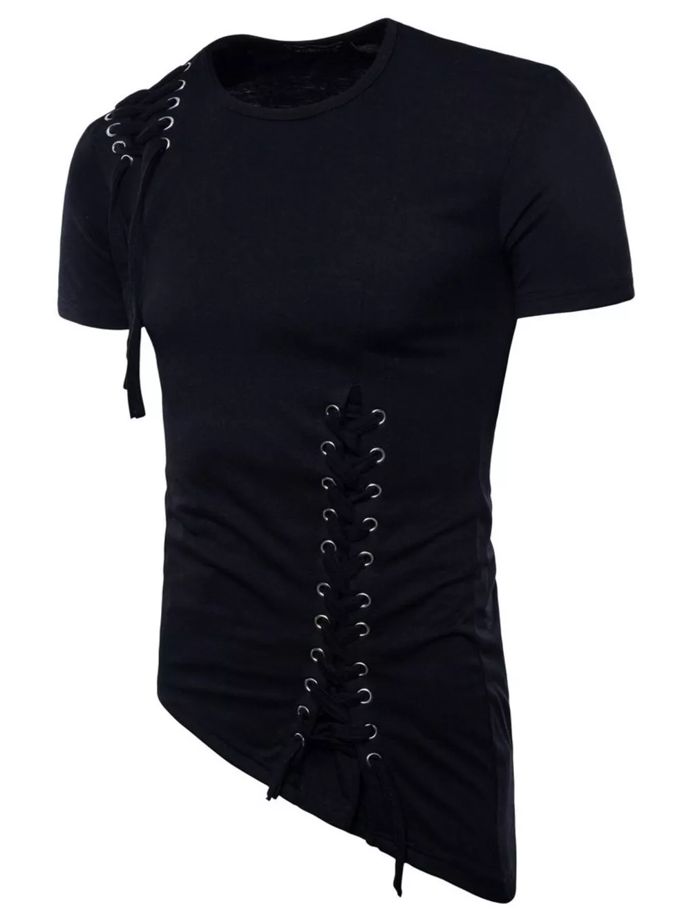 Men's Lace-Up Asymmetric Hem T-Shirt, image 8