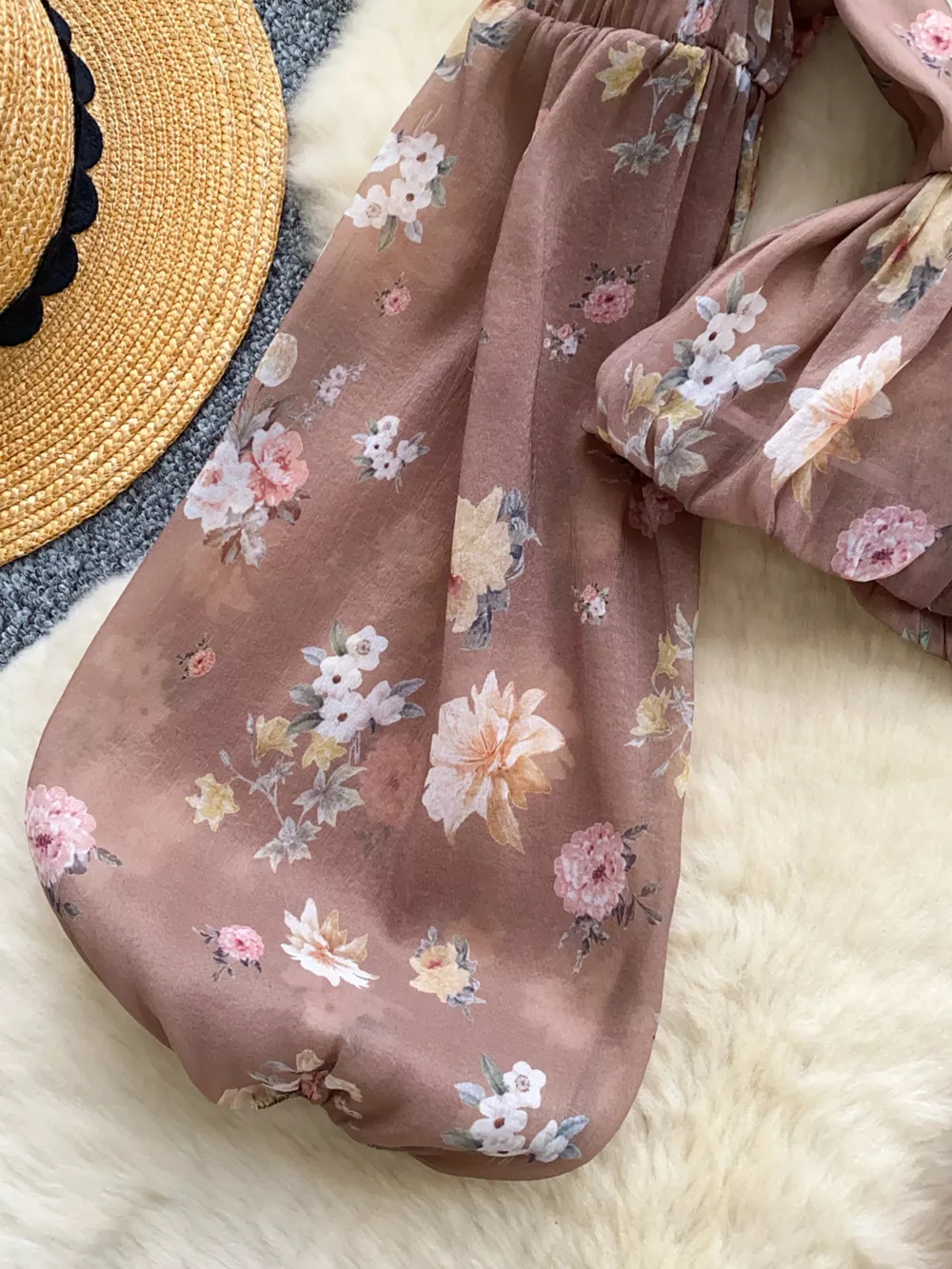 Floral Print Chiffon Balloon Sleeve Blouse, image 10