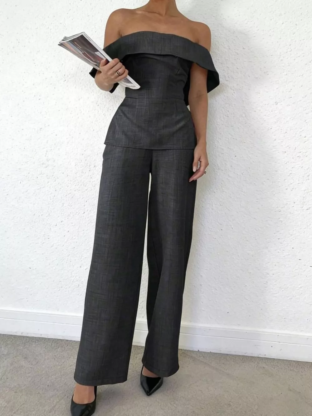 Off-Shoulder Top and Wide-Leg Pants Set, image 4