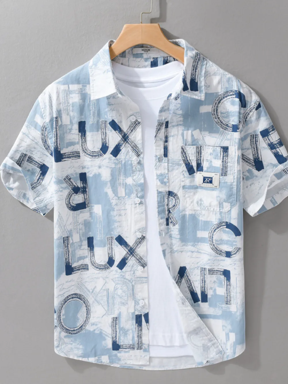Men's Plus Size Printed Button Up Short Sleeve Shirt