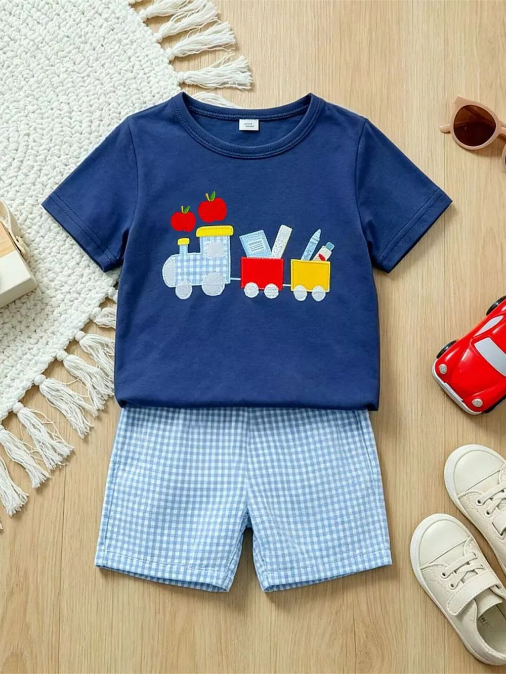 Children's Embroidered Round Neck Tee and Shorts Set, image 2