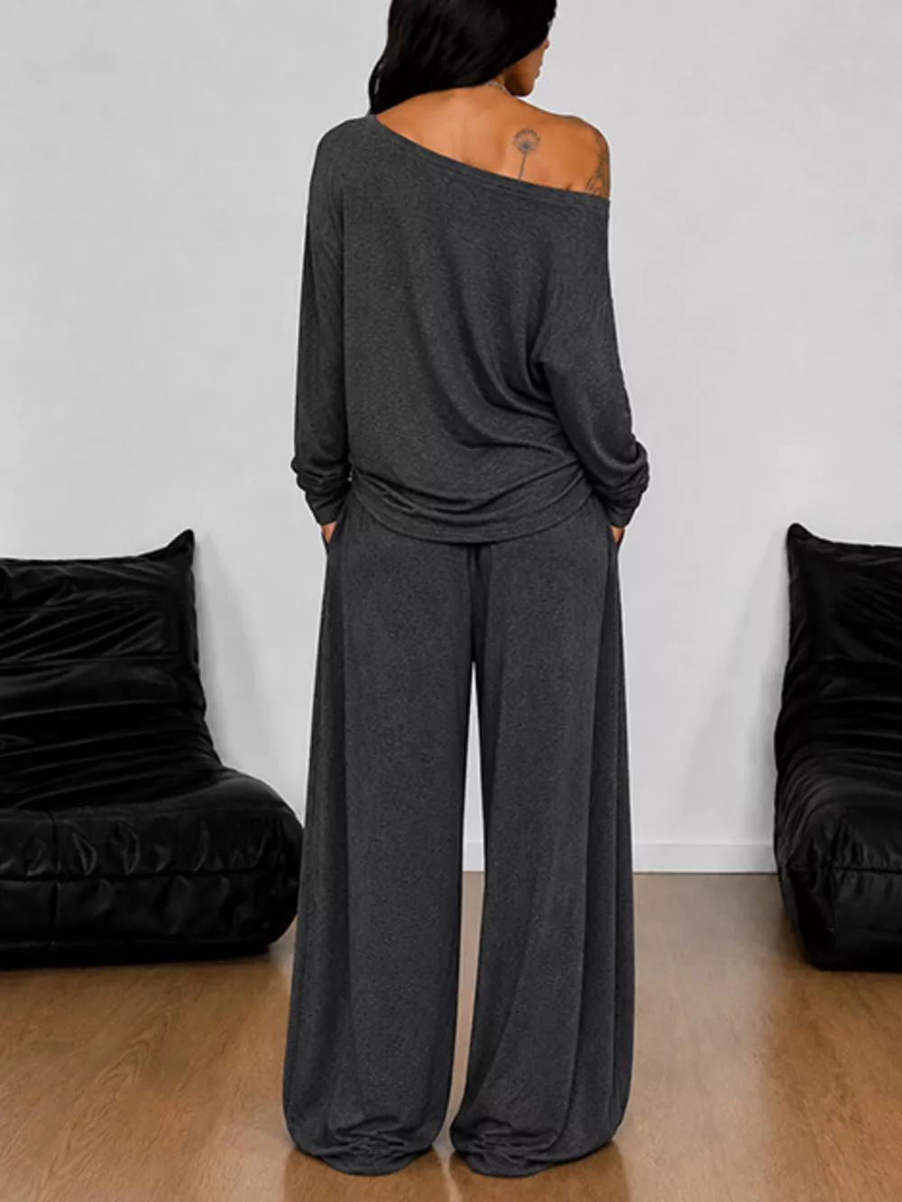Full Size One-Shoulder Top and Drawstring Pants Set Plus Size, image 3
