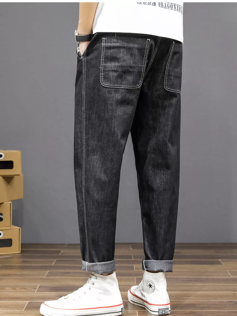 Men's Plus Size Casual Loose Fit Wash Jeans, image 6