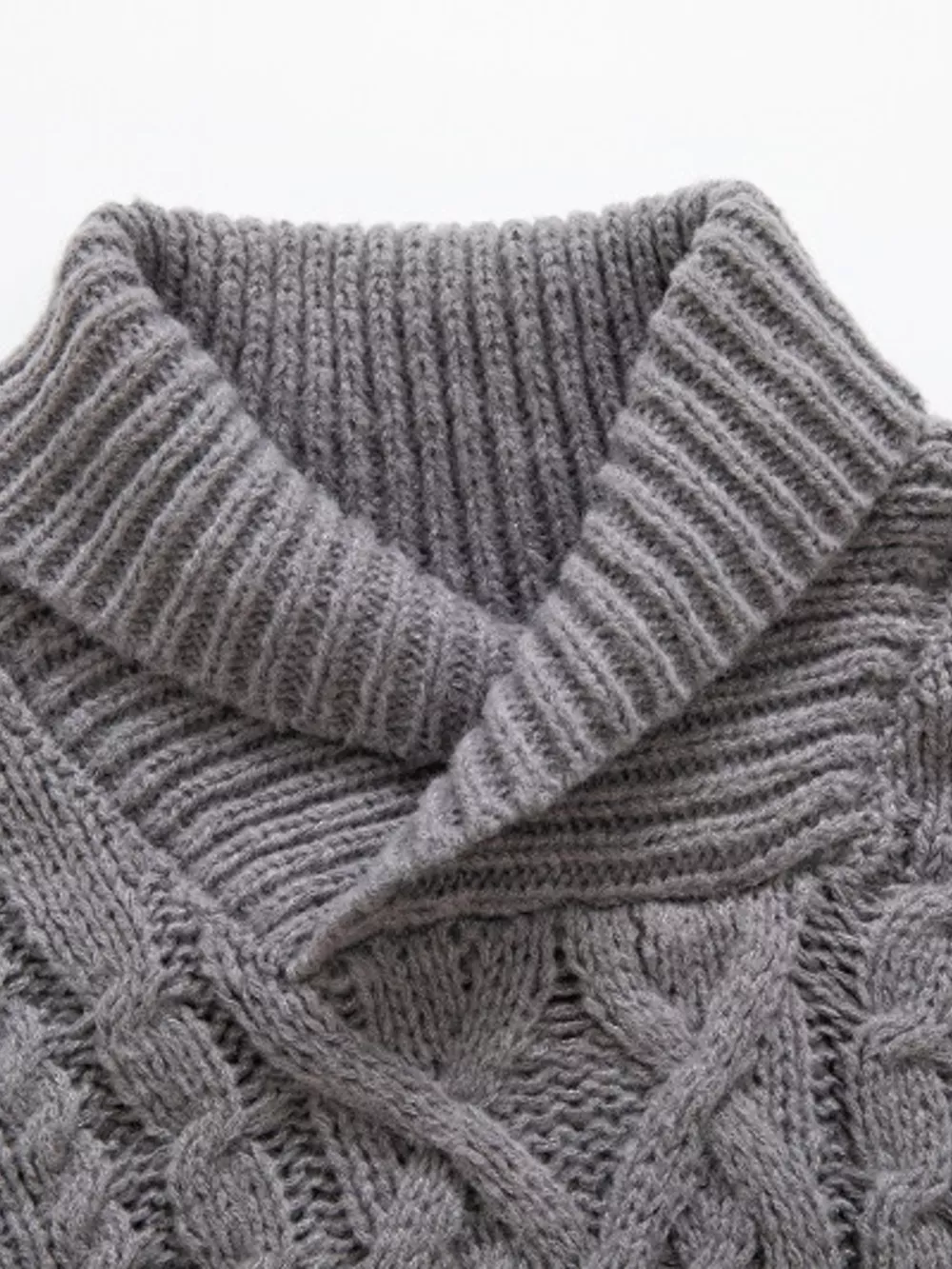 Men's Plus Size Shawl Collar Cable Knit Sweater, image 3