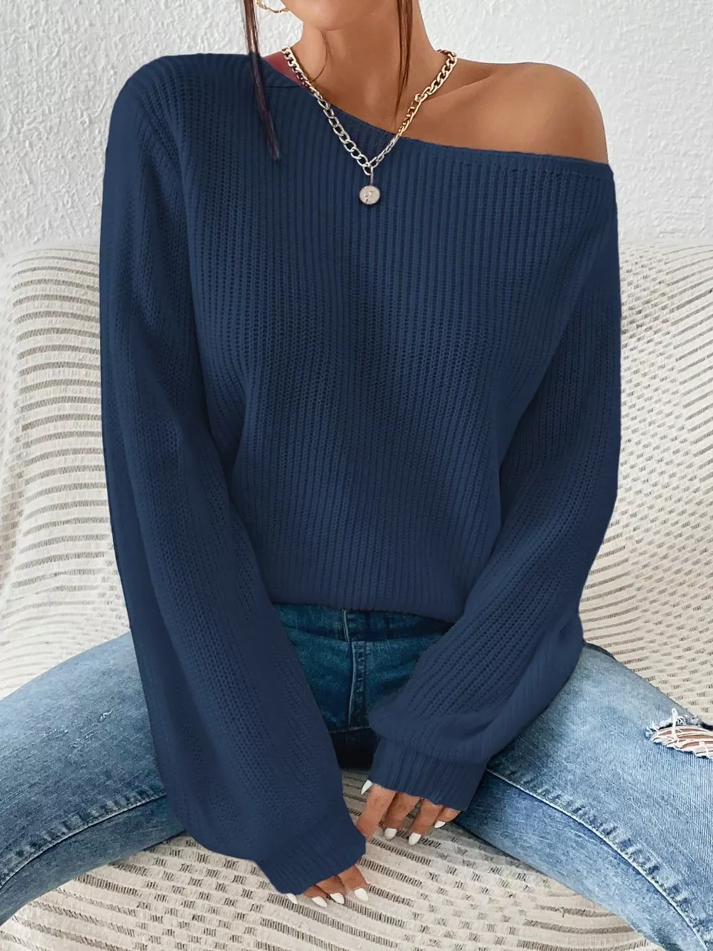 Single Shoulder Knit Sweater, image 9