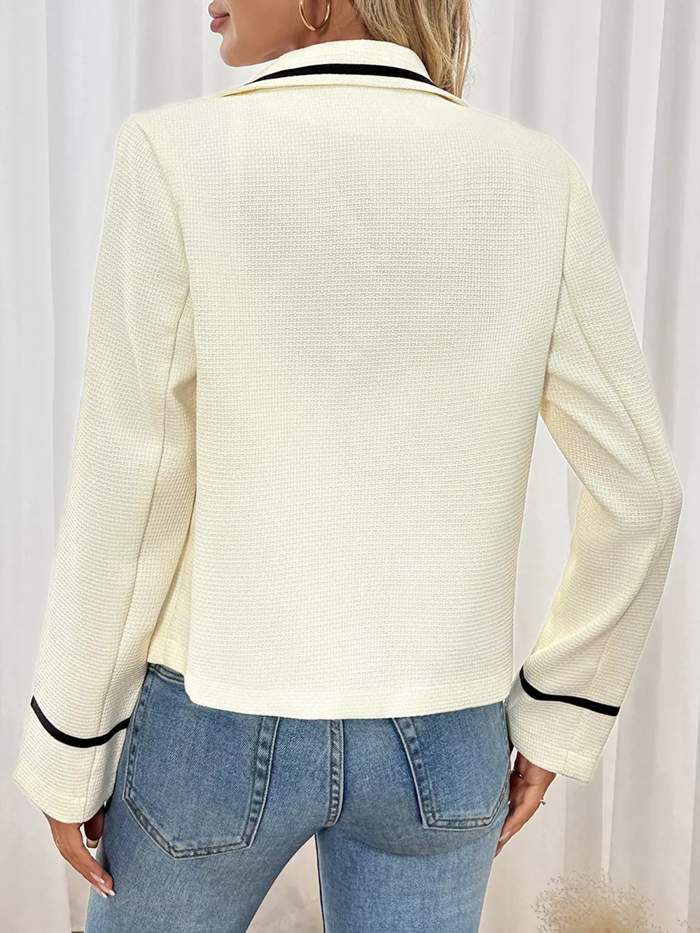 Contrast Trim Button-Up Blazer, image 9