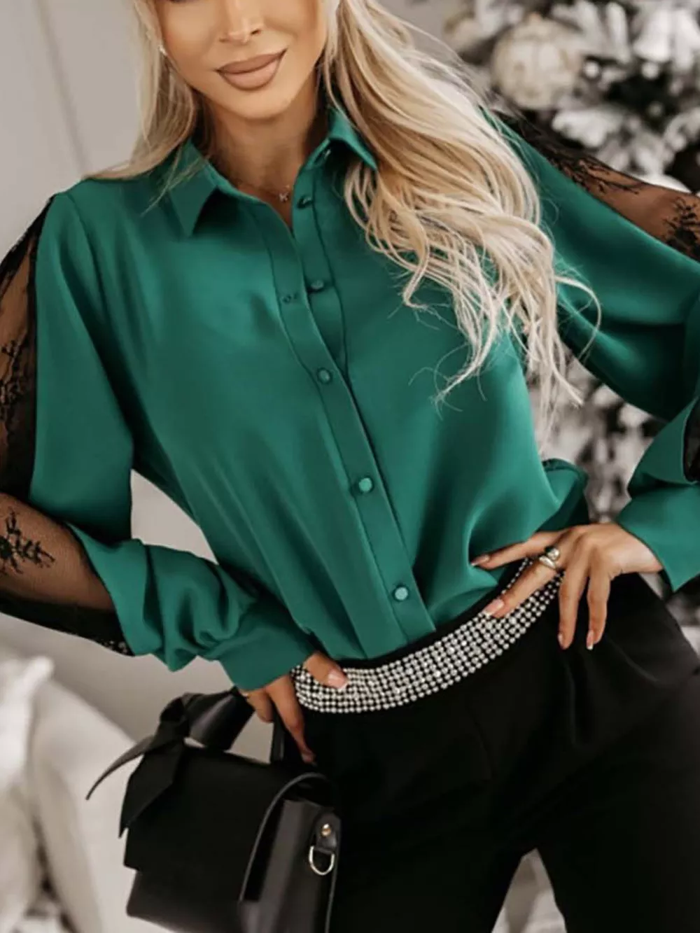 Lace-Sleeve Button Up Shirt, image 5