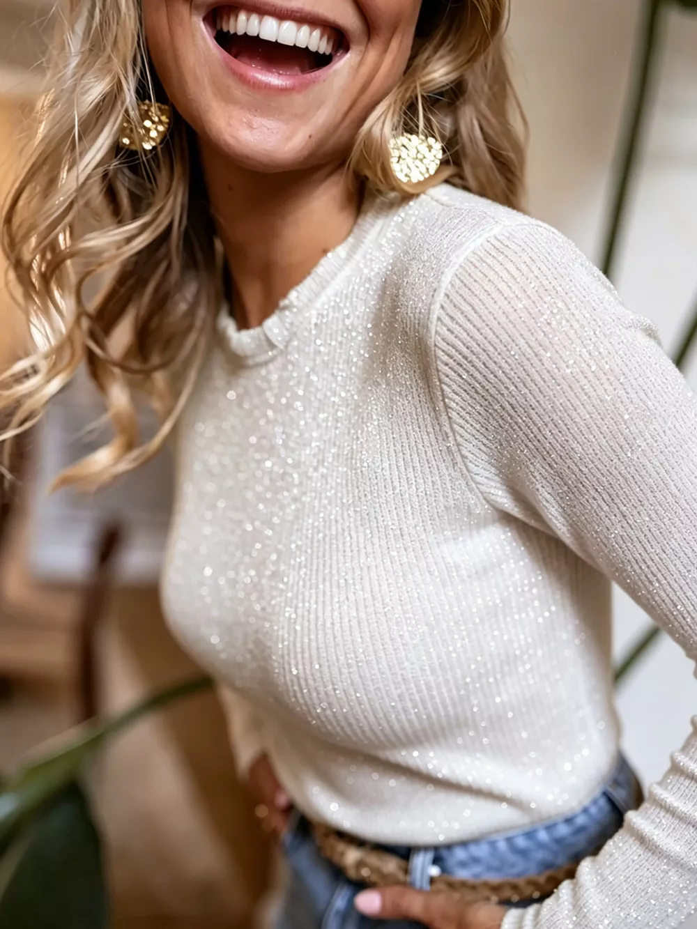 Ribbed Long Sleeve Knit Top, image 2