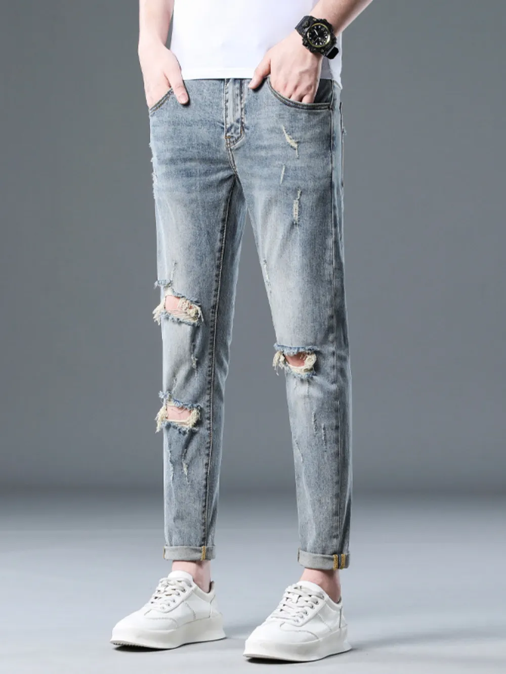 Men's Plus Size Distressed Slim Fit Jeans, image 4