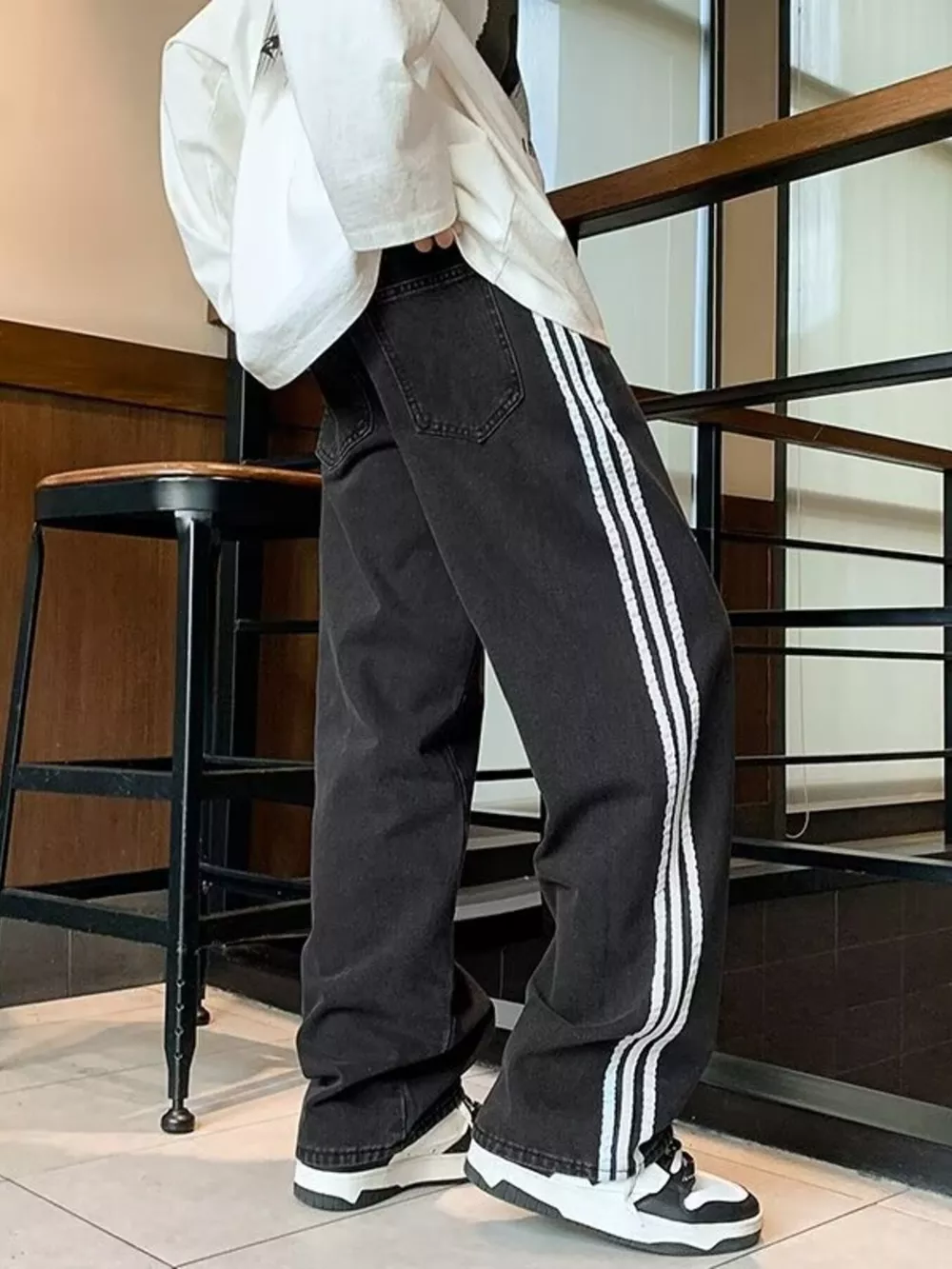 Men's Plus Size Striped Wide-Leg Jeans, image 5