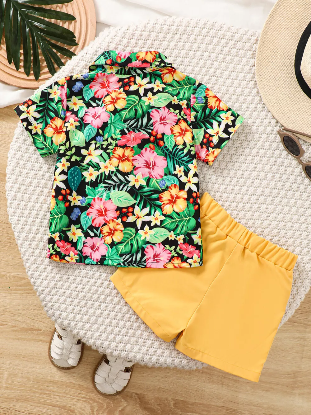 Children's Tropical Print Shirt & Solid Shorts with Bow Tie Set, image 7