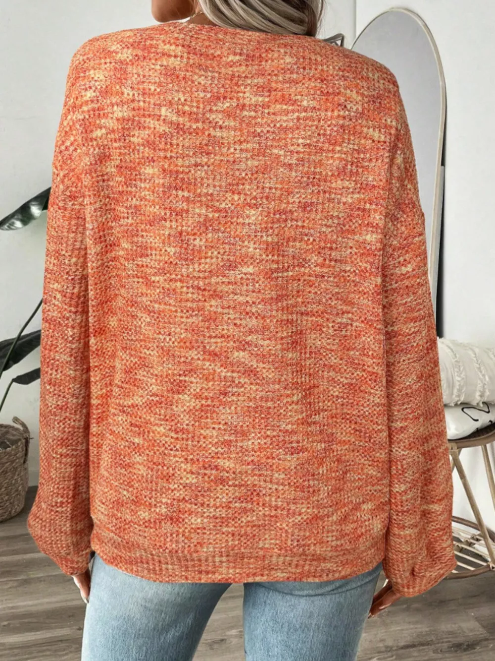 Space-Dyed Long Sleeve Waffle-Knit Top, image 20