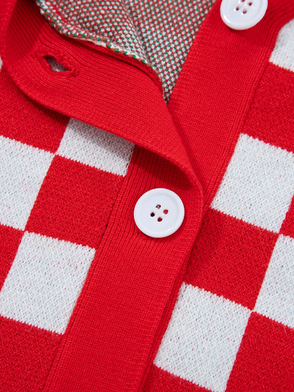 Christmas Tree Pattern Checkered Button V Neck Cardigan, image 19