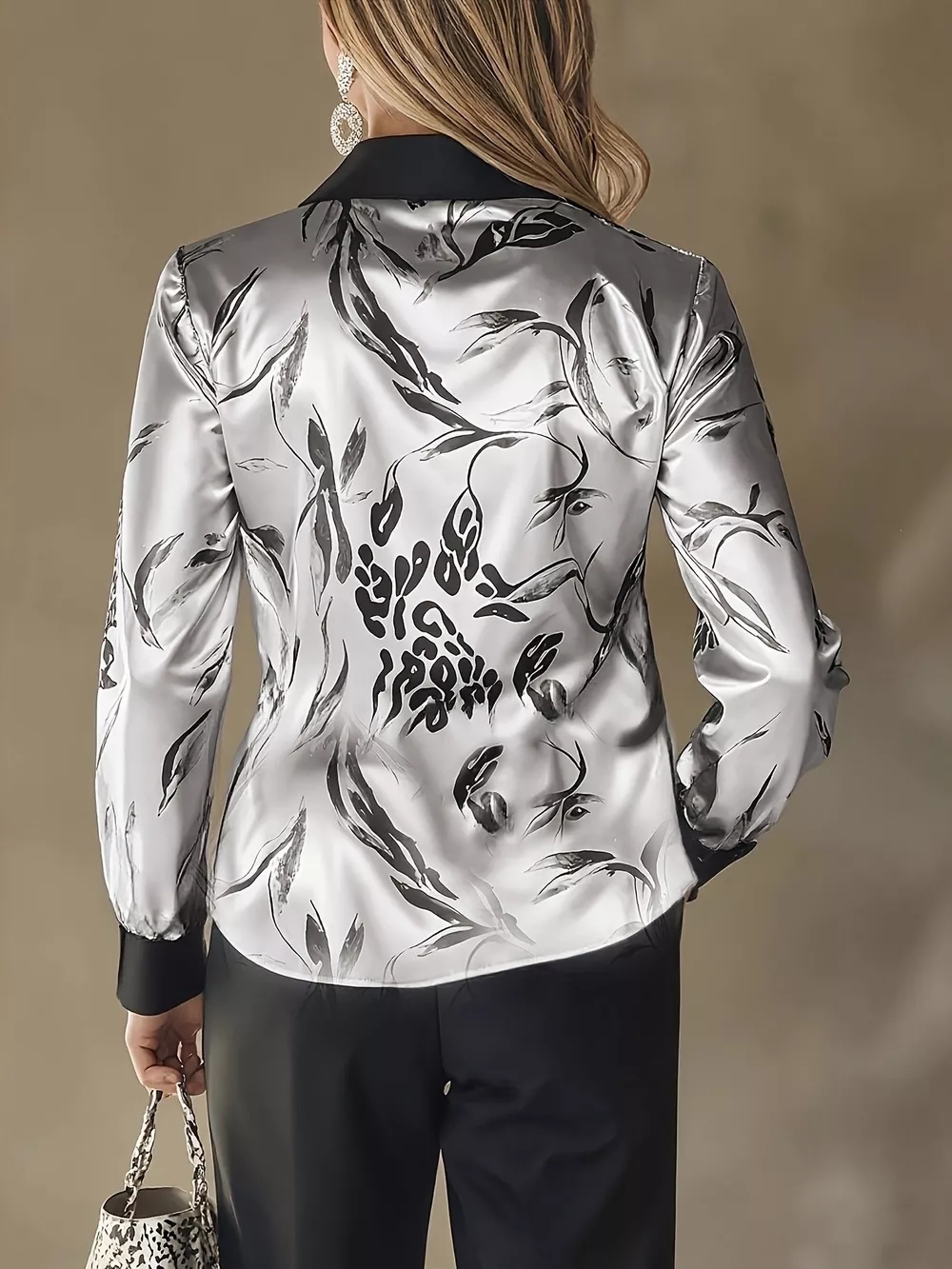 Satin Leopard Button Up Shirt, image 3
