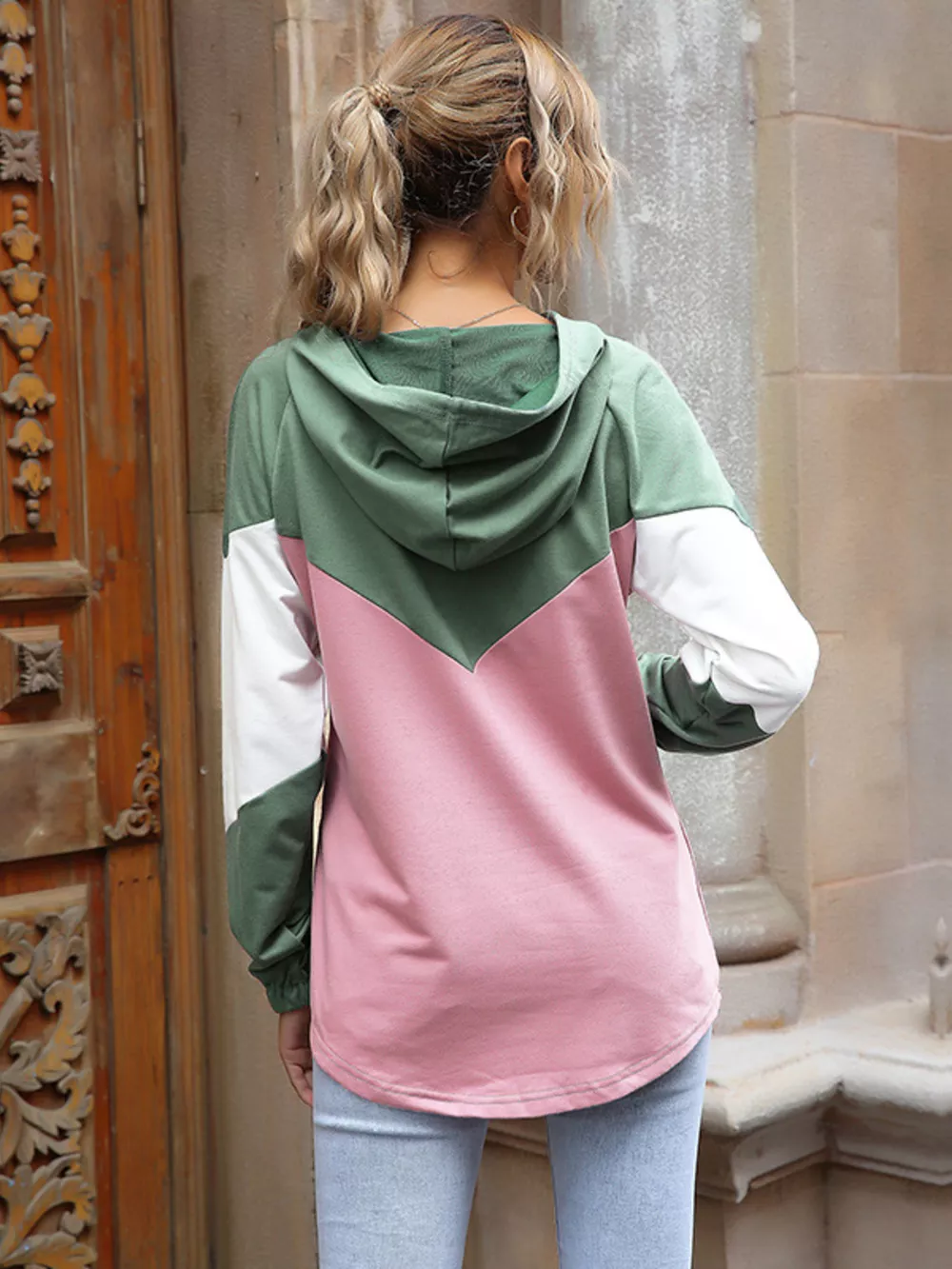 Color Block Casual Long Sleeve Hoodie, image 2