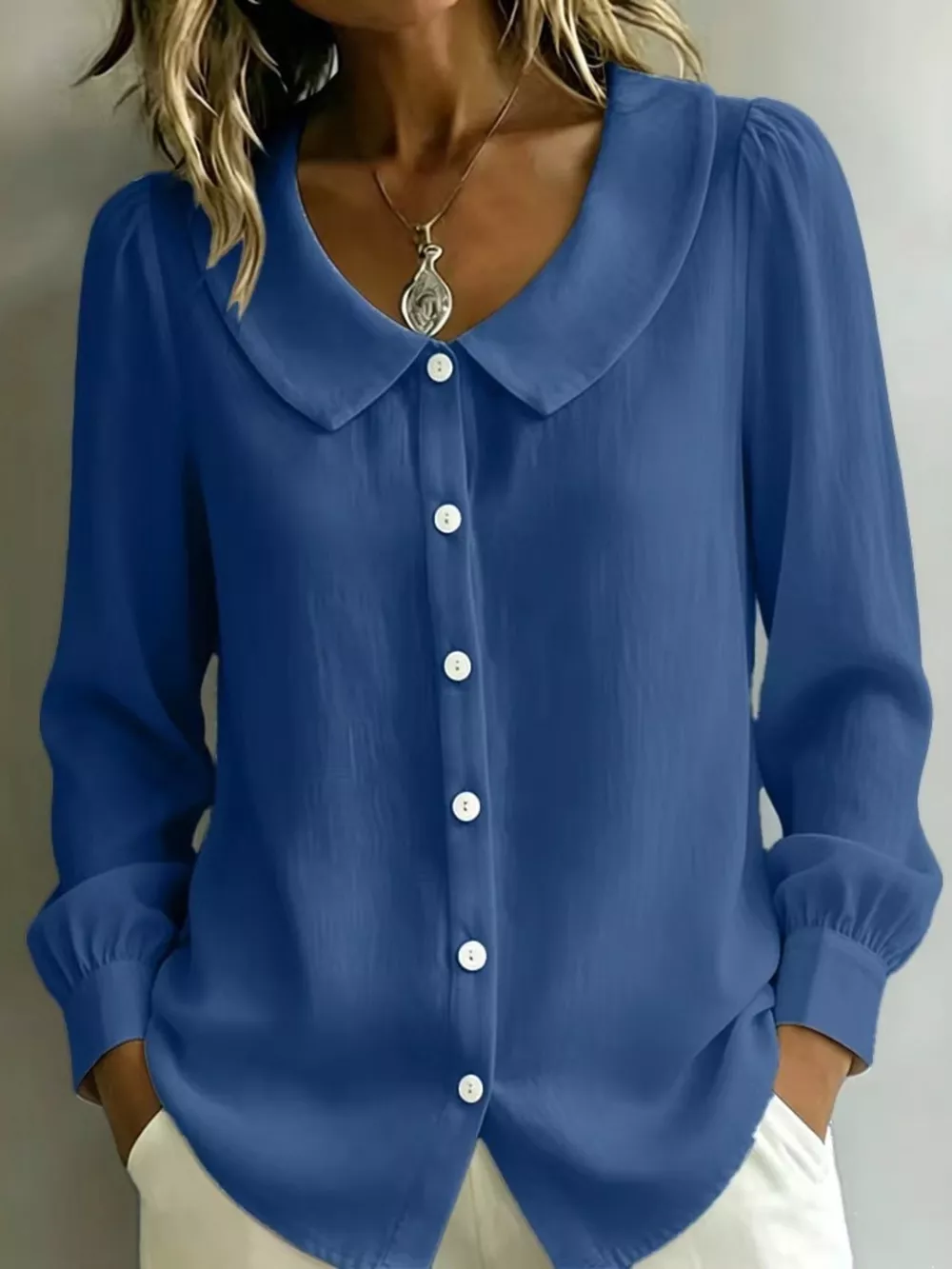 Full Size Peter Pan Collar Button-Down Shirt Plus Size, image 8