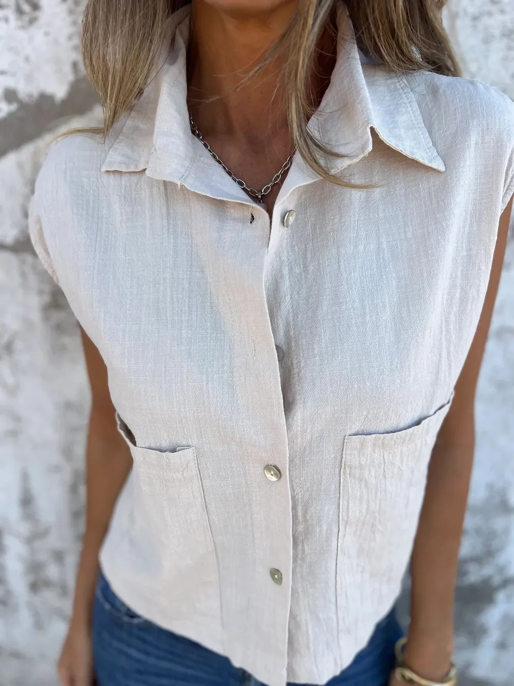 Full Size Textured Button-Front Sleeveless Shirt Plus Size, image 2