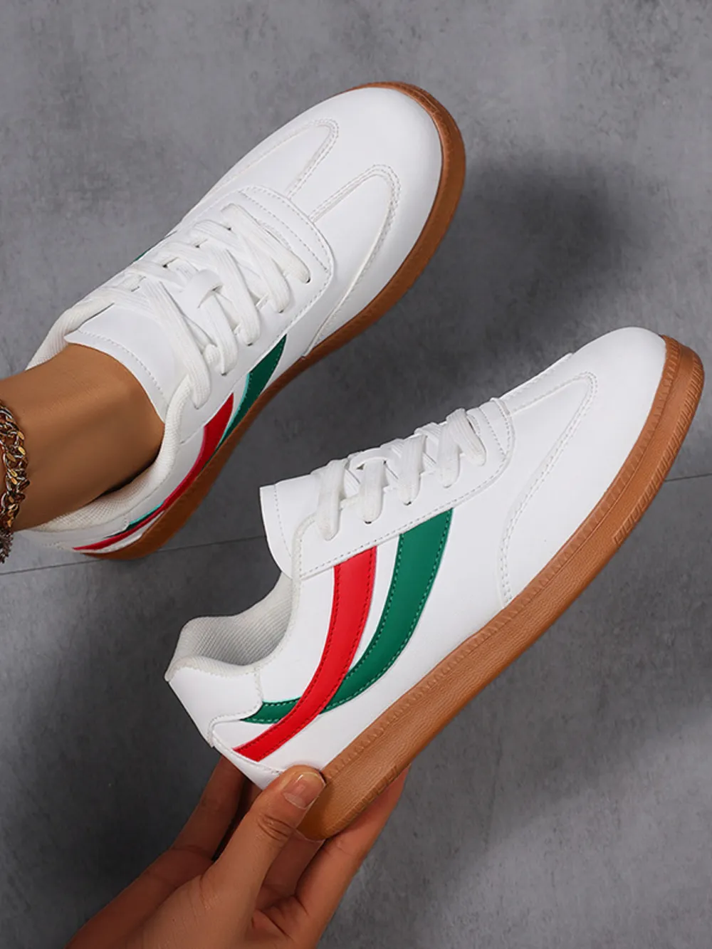Lace Up Flat Sneakers with Stripe Accent, image 6