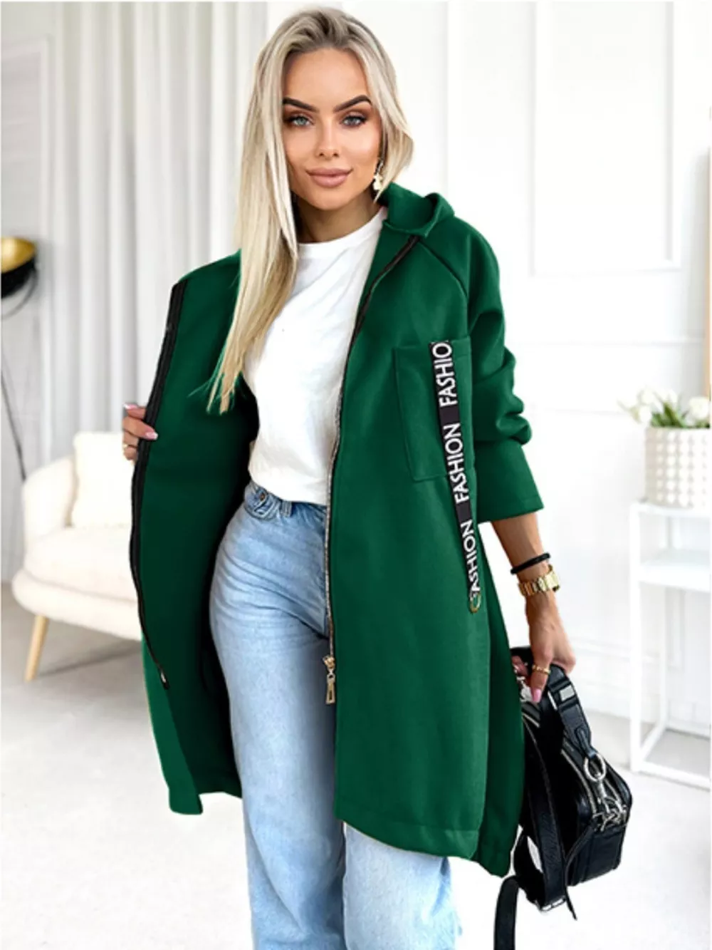 Full Size Zip Up Longline Hooded Outerwear Plus Size, image 8