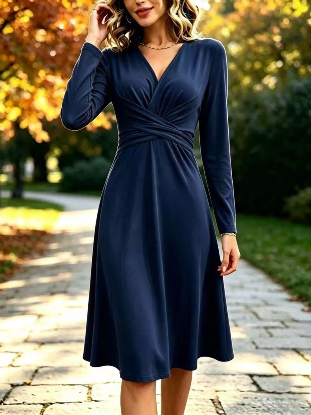Full Size Ruched Long Sleeve Midi Dress Plus Size, image 9