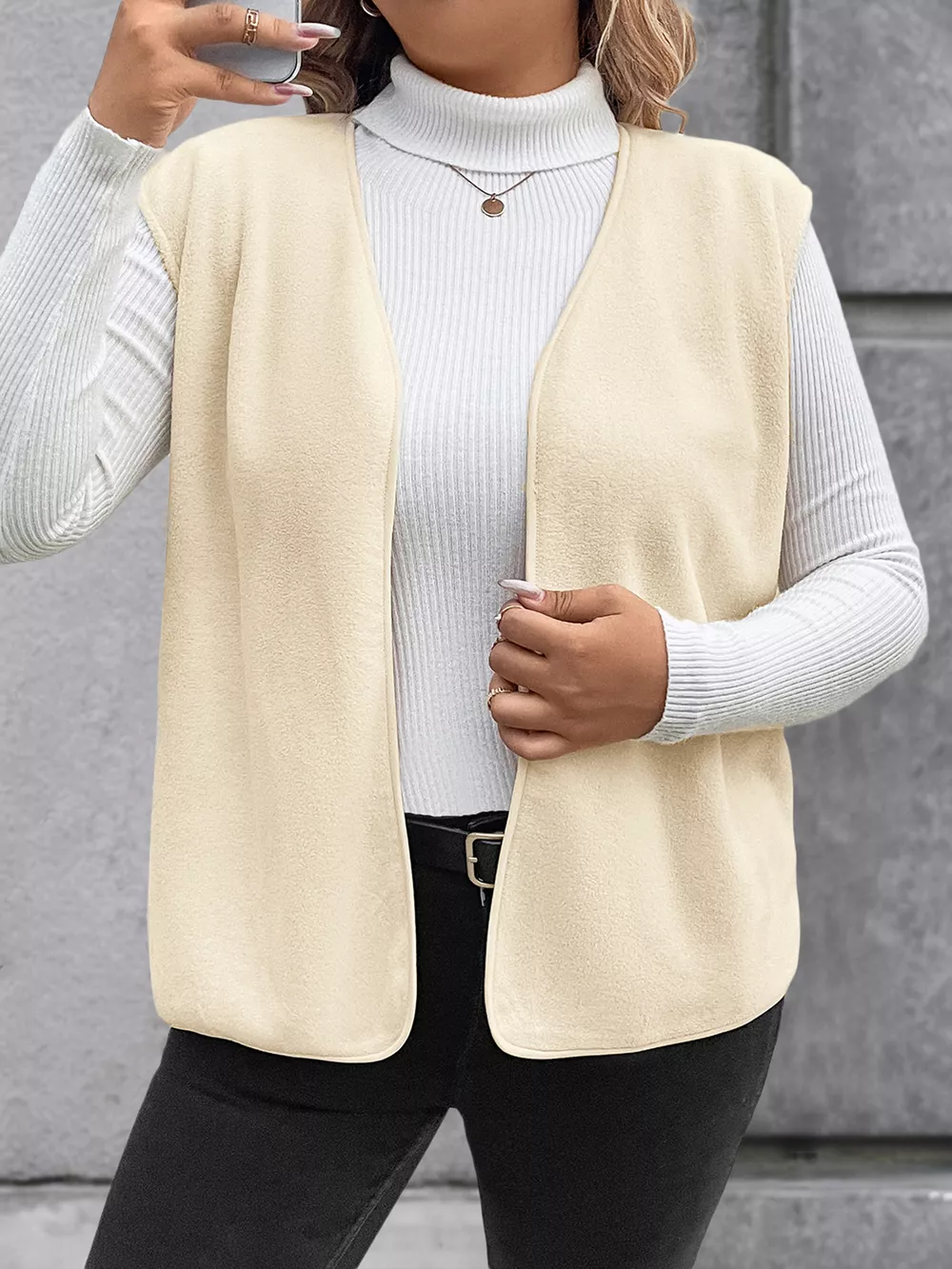 Full Size Open Front Vest Coat Plus Size, image 14