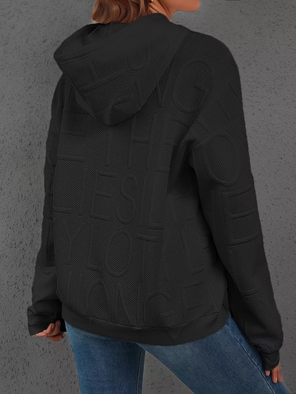 Full Size Textured Embossed Long Sleeve Hoodie Plus Size, image 22