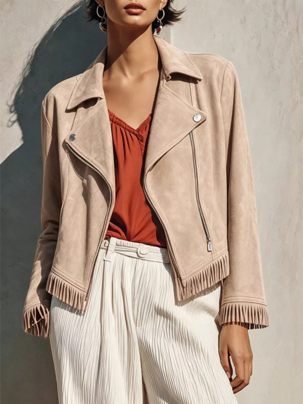 Faux Suede Fringe Moto Jacket
