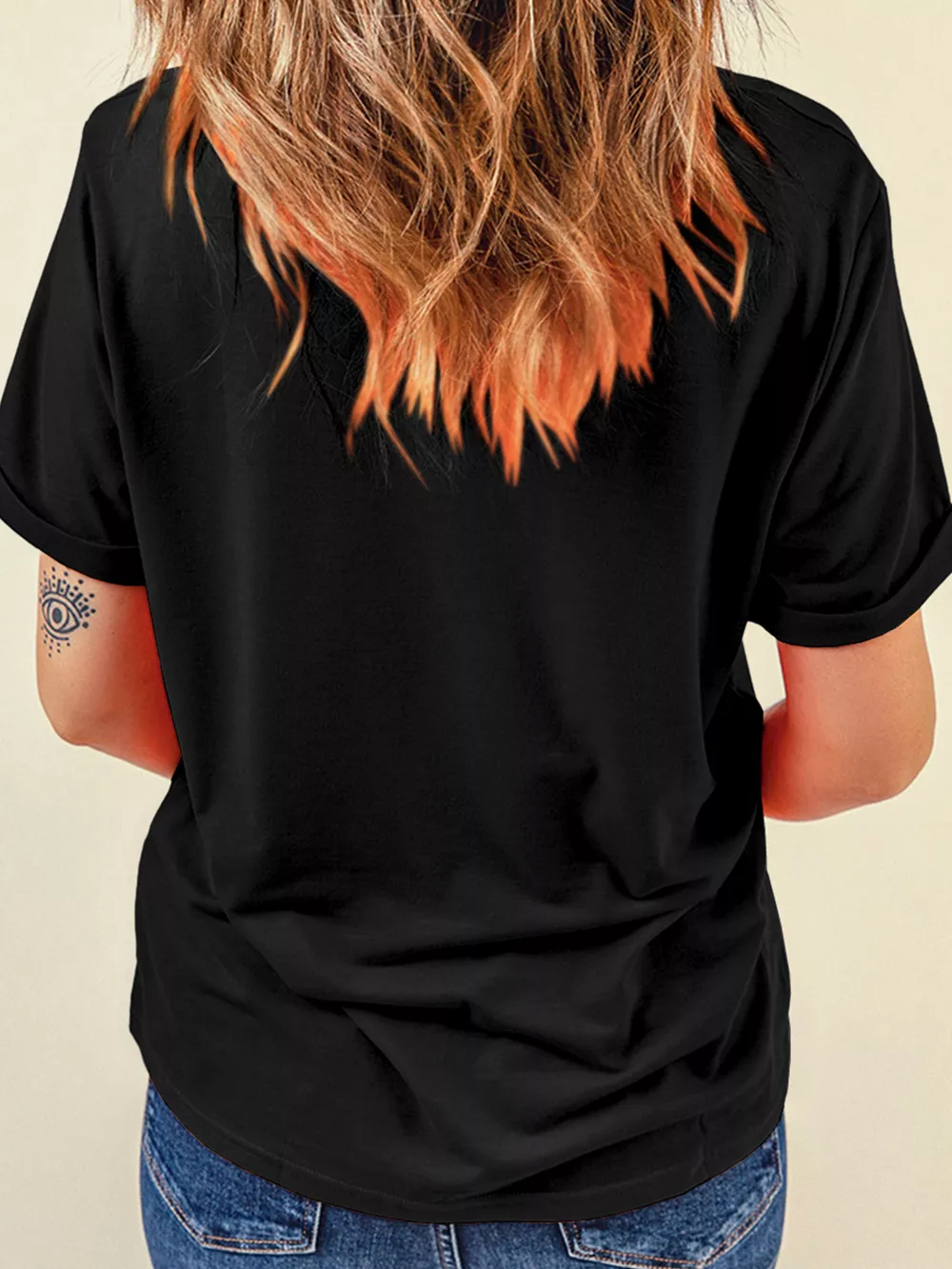 Sequin Love Heart Patched Crew Neck Casual Tee, image 3