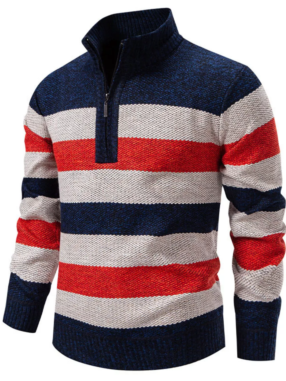 Men's Plus Size Striped Quarter-Zip Sweater, image 9