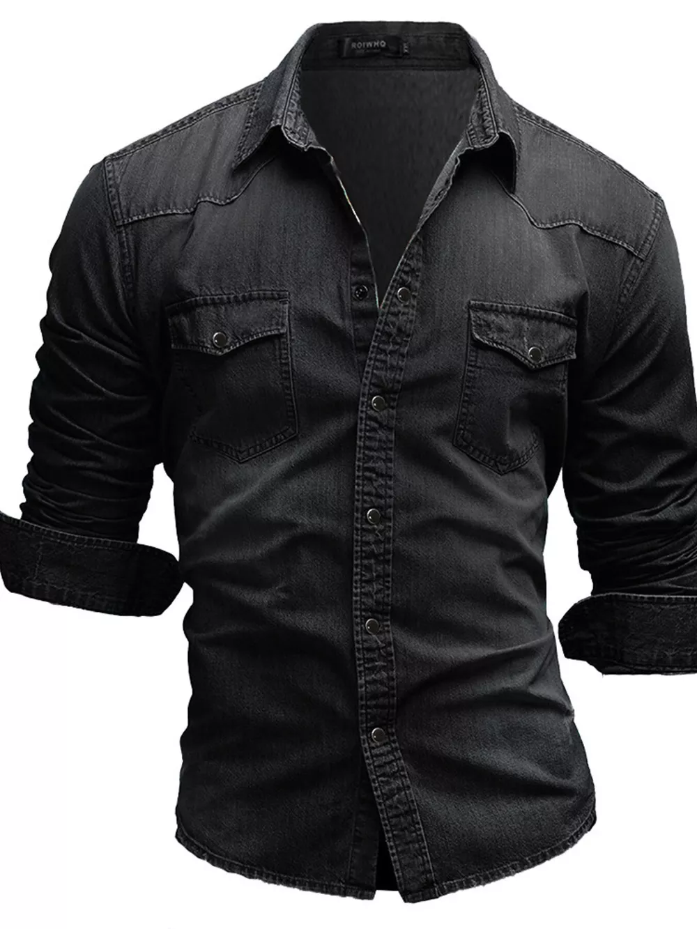 Men's Plus Size Vintage Washed Button Up Denim Shirt, image 4