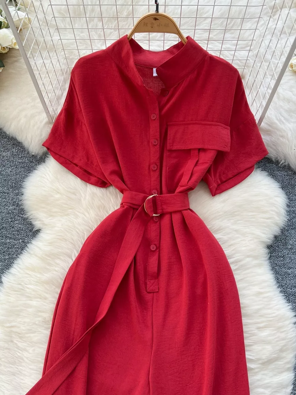 Button Front Wide Leg Jumpsuit, image 4