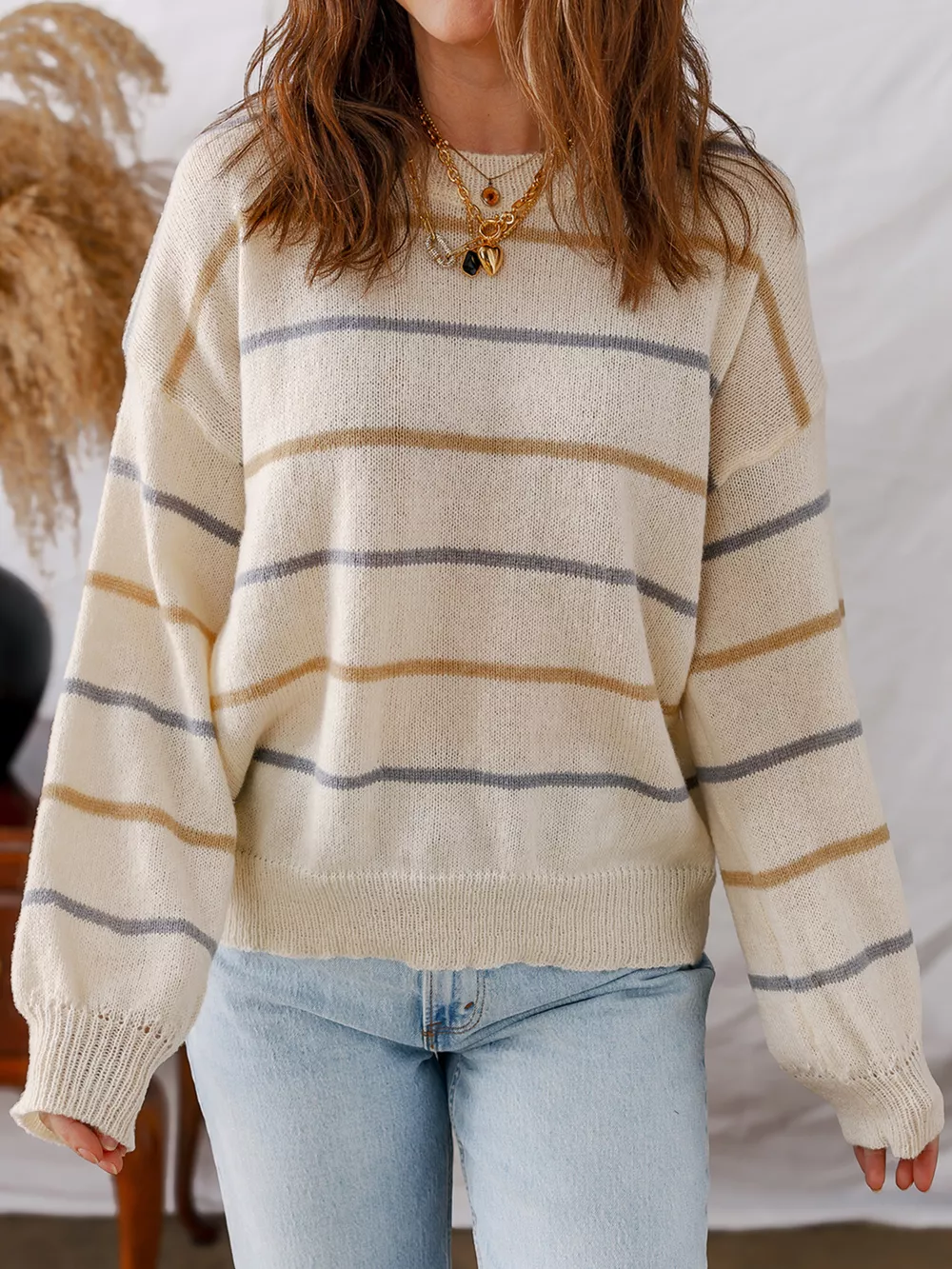 Stripe Striped Ribbed Edge Drop Shoulder Sweater, image 13