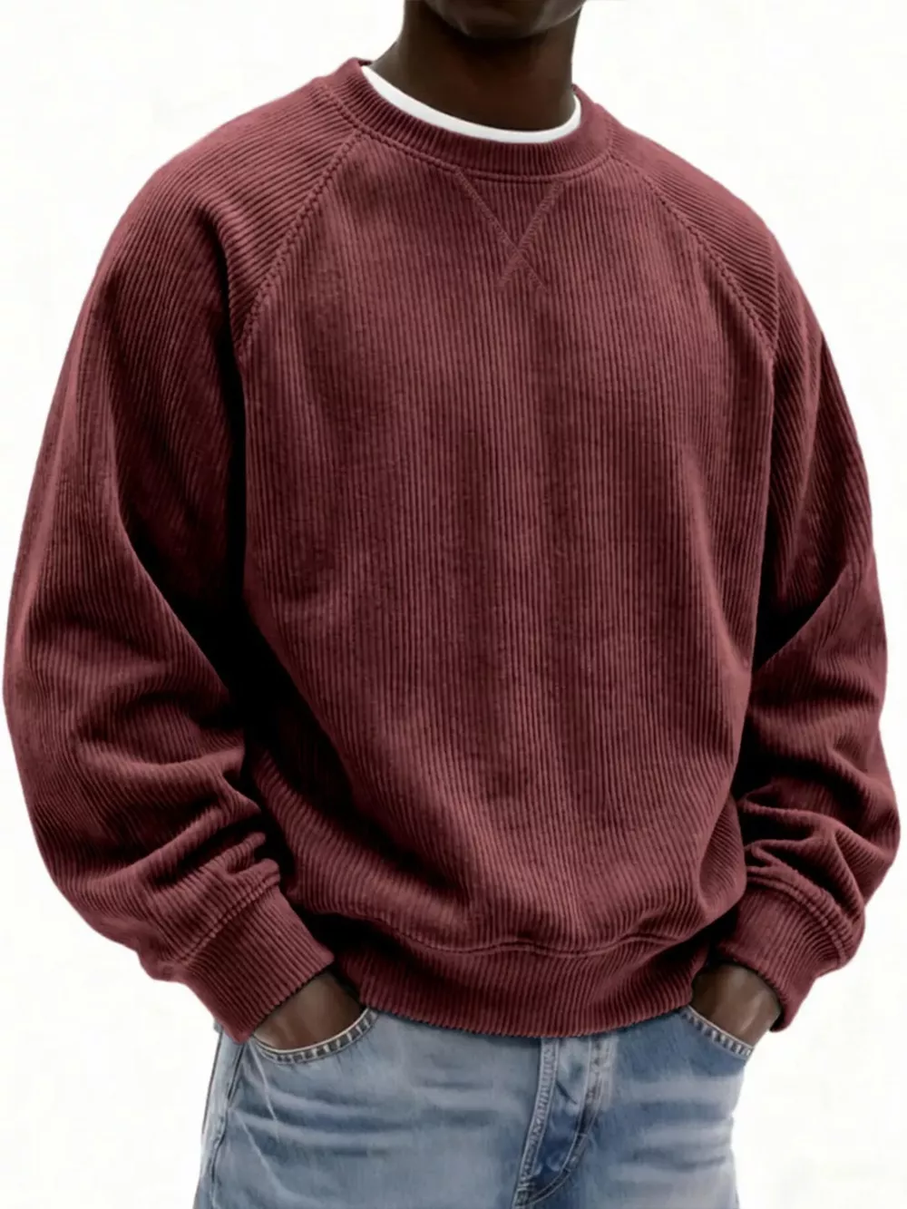 Men's Full Size Corduroy Crew Neck Sweatshirt Plus Size, image 11