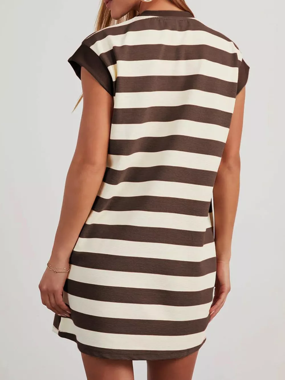 Full Size Casual Striped Short Sleeve Mini Dress Plus Size, image 7