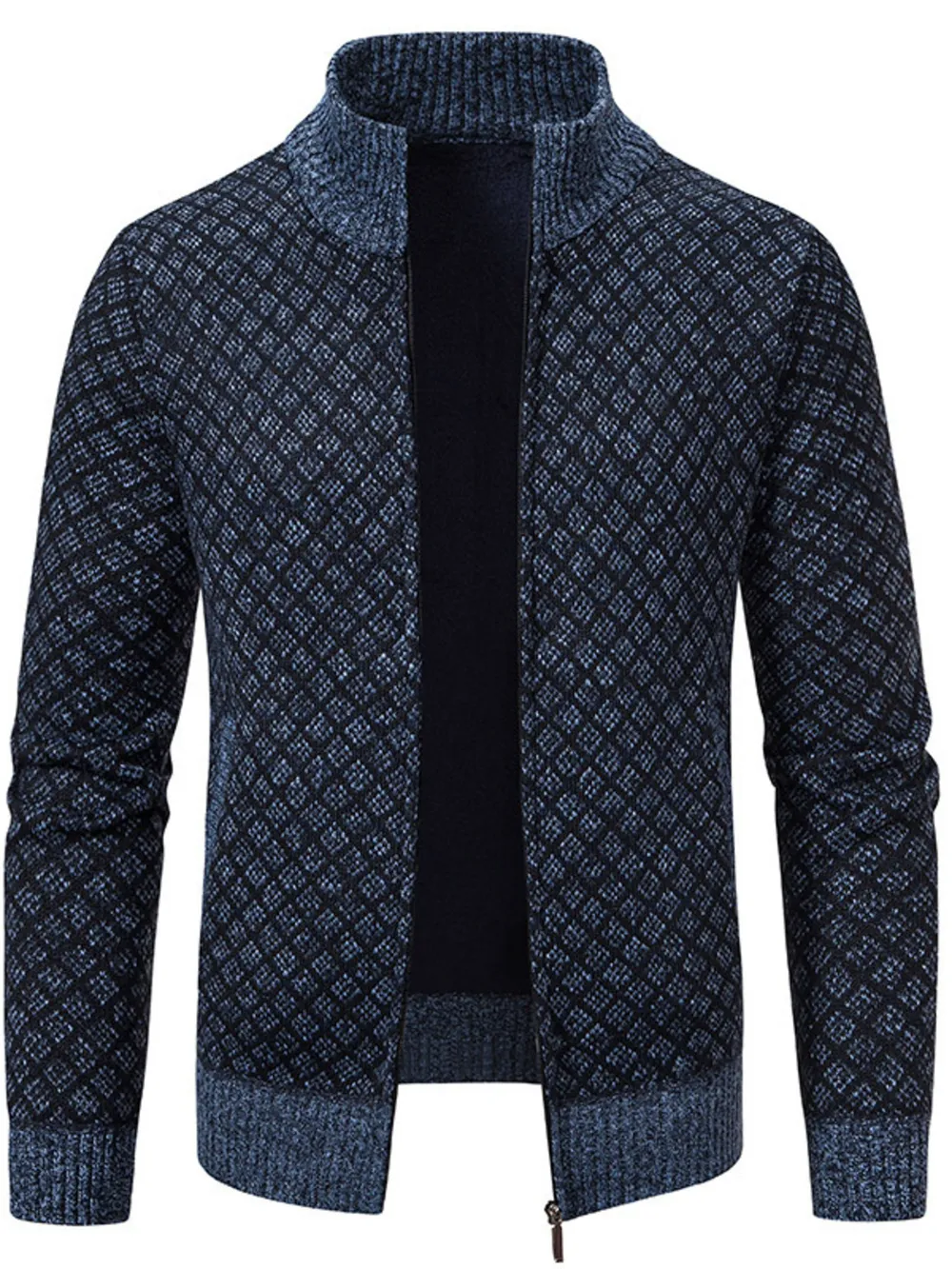 Men's Plus Size Diamond Pattern Zip-Up Knit Cardigan, image 9