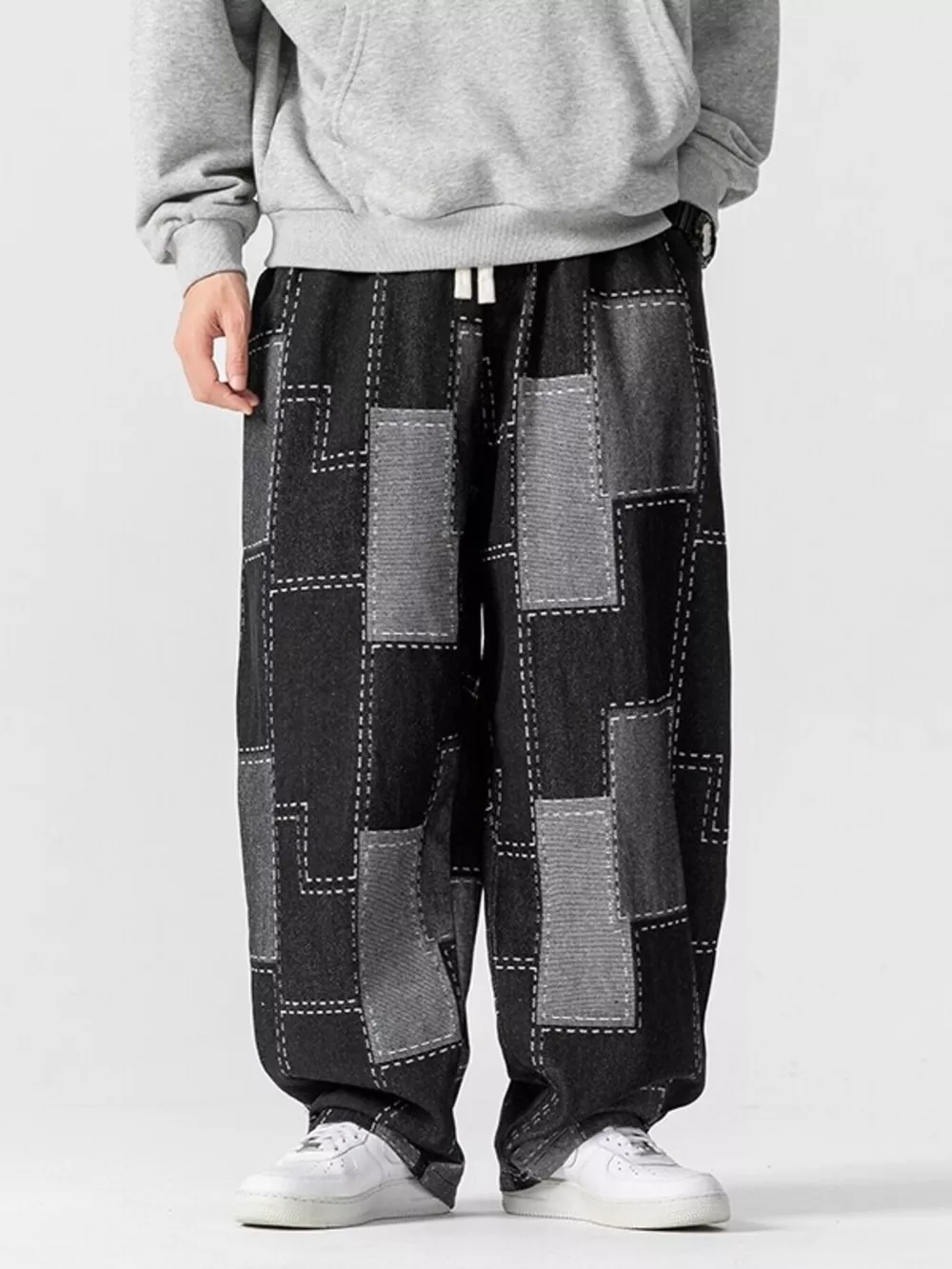 Men's Plus Size Patchwork Wide Leg Jeans