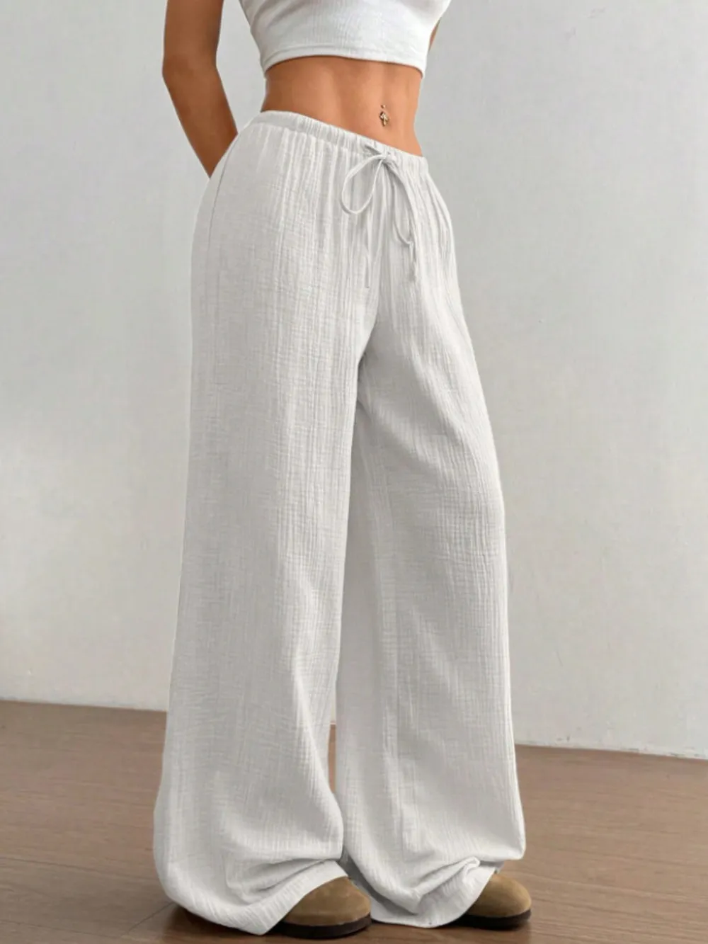 Wide Leg Drawstring Casual Pants, image 24
